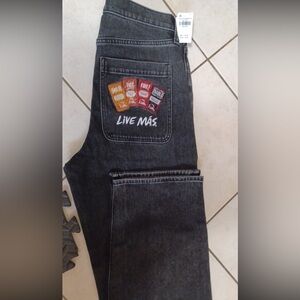 Hollister Taco Bell Washed Black Embroidered Graphic Baggy Jeans